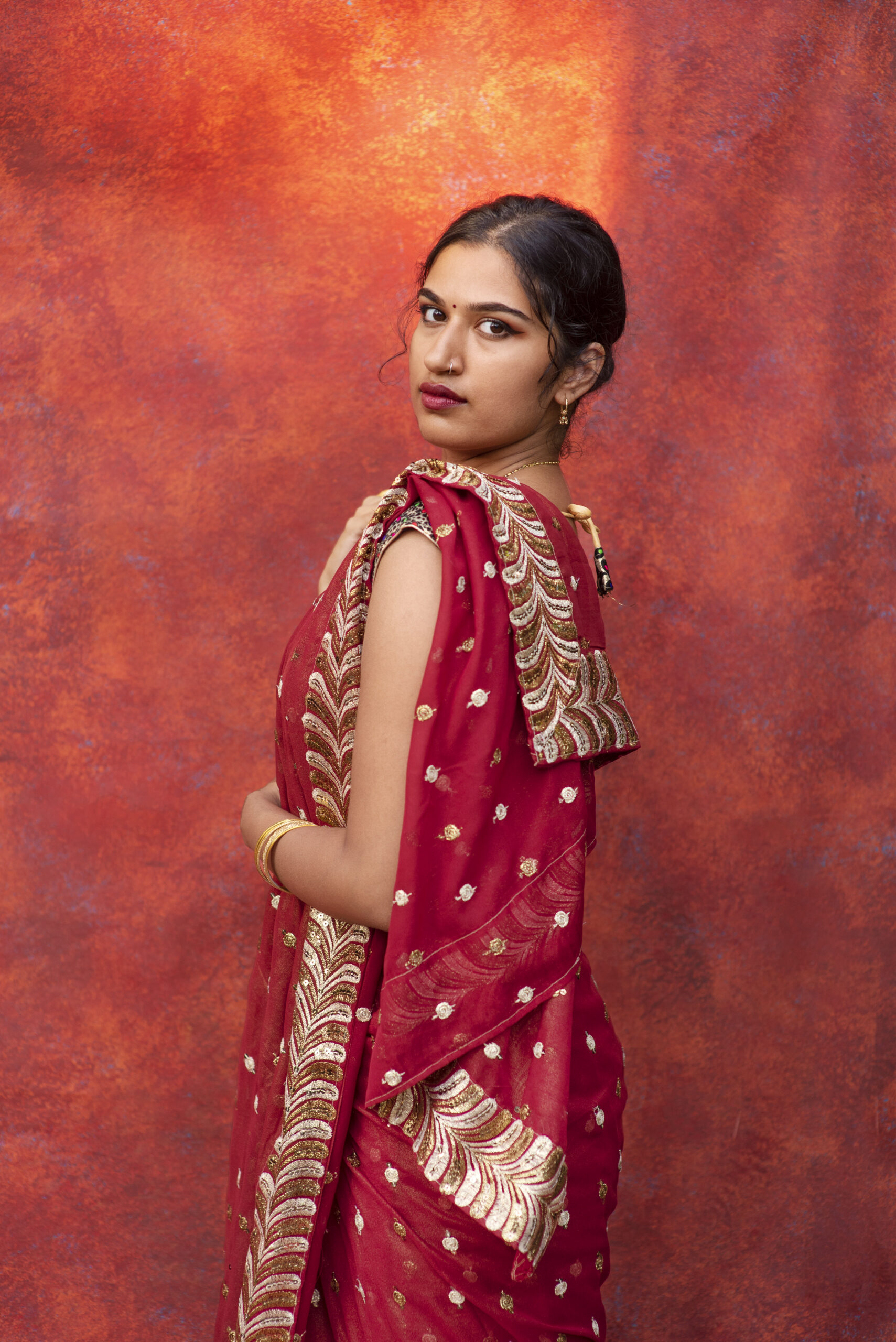 Portrait young woman wearing tradition sari garment scaled
